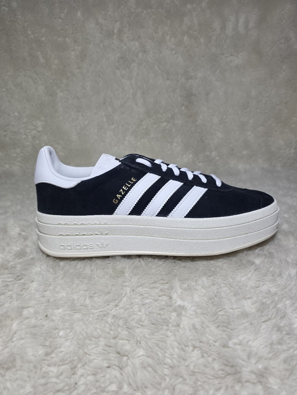 Adidas Originals Gazelle Bold Triple Platform Core Black White Suede Womens 10